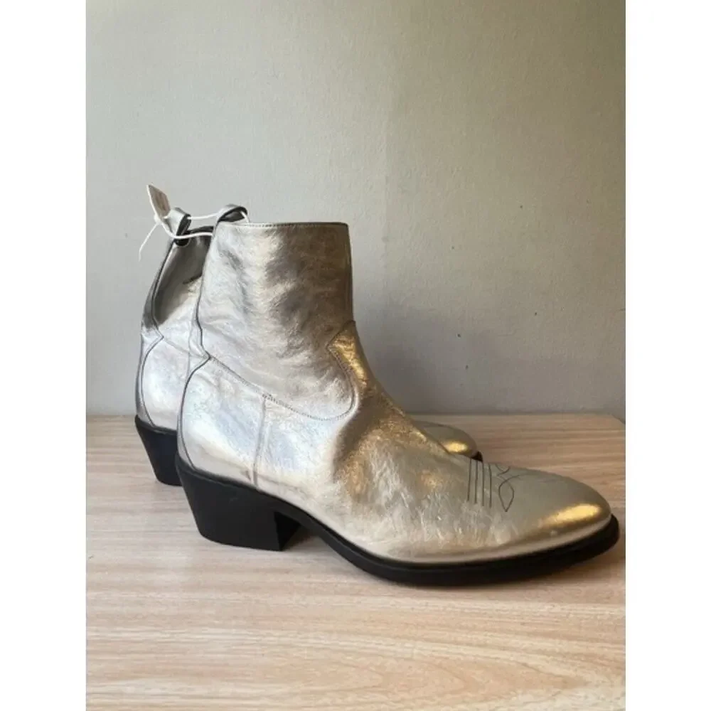 Men's Silver Metallic Ankle Boots - Stylish Zip Chelsea